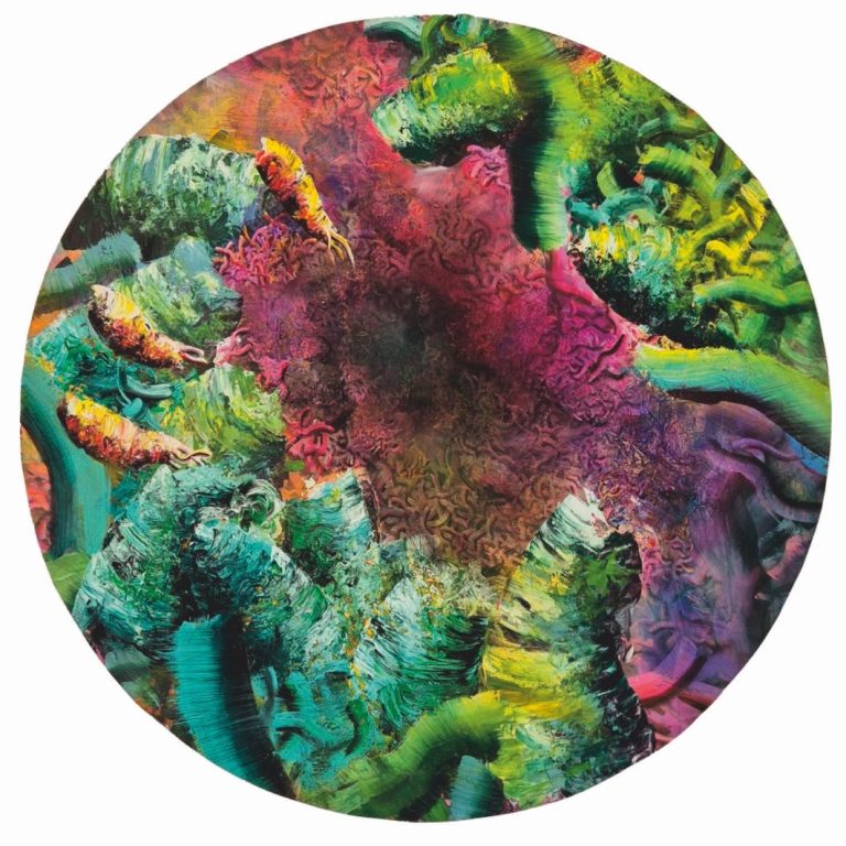 Ulrike Donié, O.T., Tondo, 2019, Acryl auf Nessel, Durchmesser 143 cm
